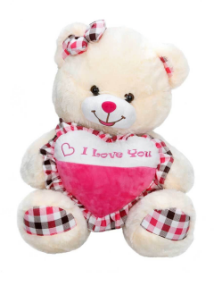 sunman kalpli fiyonklu pelus ayi 52 cm beyaz - pembe