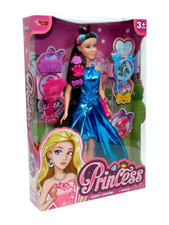 vardem oyuncak aksesuarli moda bebek mavi elbise 29cm